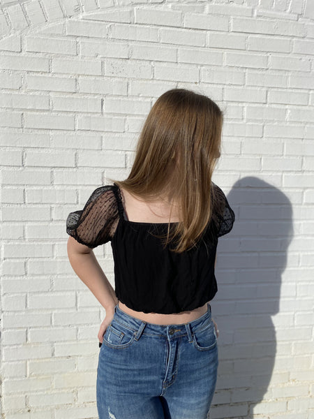 Album Of Memories Black Square Neck Cropped Blouse