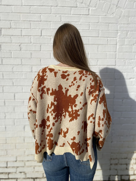 Passionate Soul Rust Cow Print Sweater