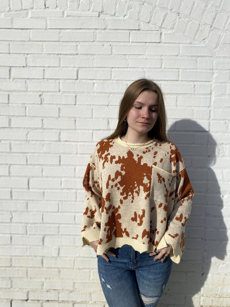 Passionate Soul Rust Cow Print Sweater