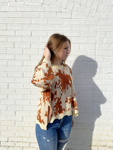 Passionate Soul Rust Cow Print Sweater