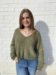 Meaningful Moments Olive V-Neck Sweater