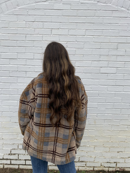 Breezy Nights Plaid Faux Fur Jacket