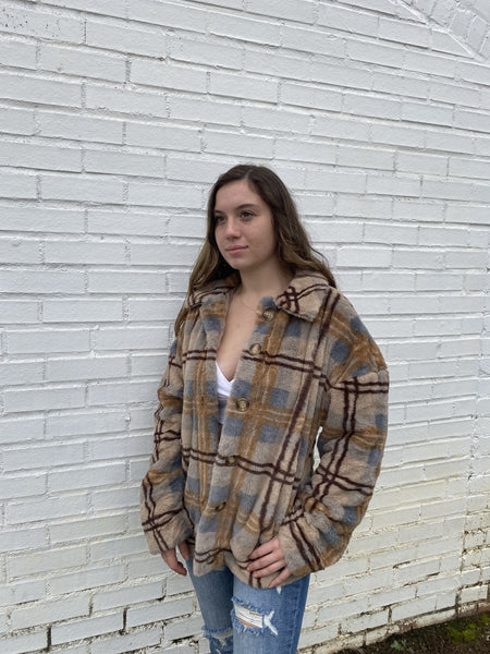 Breezy Nights Plaid Faux Fur Jacket