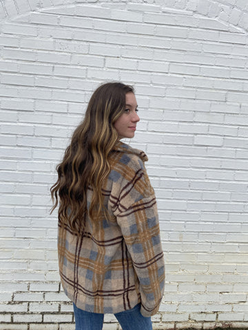 Breezy Nights Plaid Faux Fur Jacket