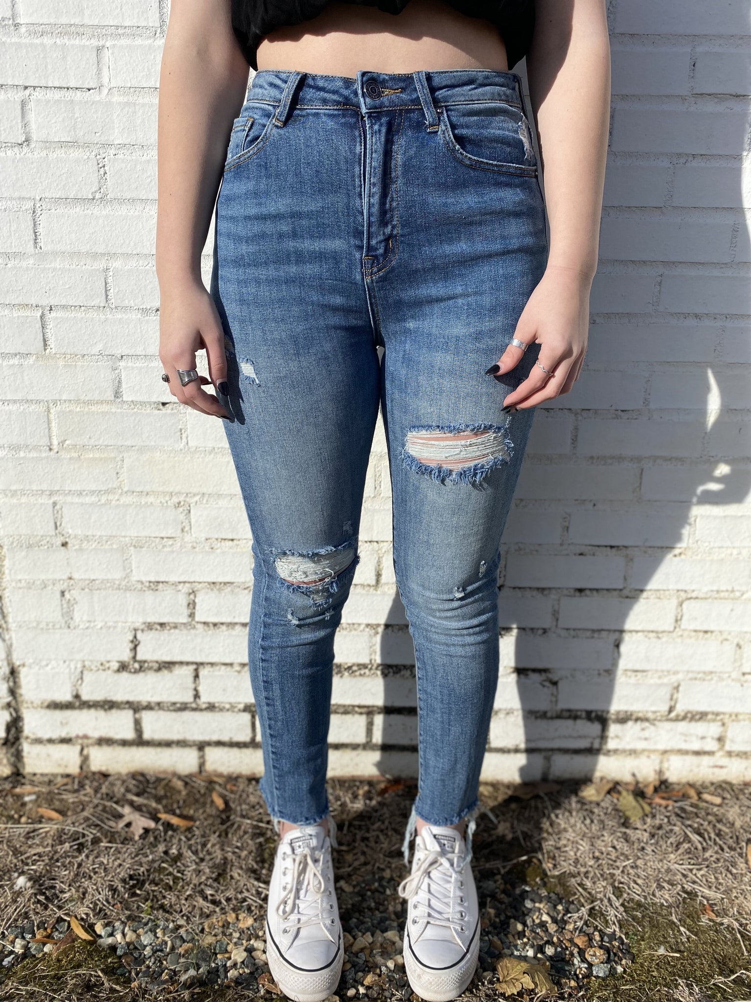 Taylor Distressed Medium Wash High Rise Jeans